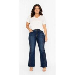 Chico's 2.5 14 Dark Wash Copper Paillettes Embellished Straight Leg Ankle Jeans